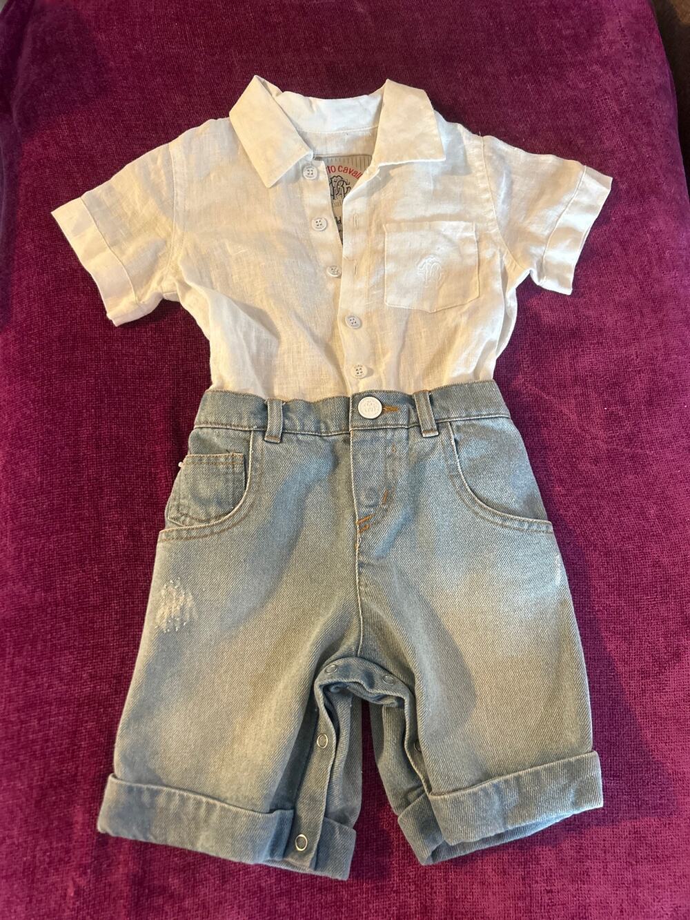 ROBERTO CAVALLI Baby One Piece Outfit Jeans Linen Shirt Toddler 24 Mo Boys